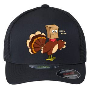 Thanksgiving Cat Funny Fake Cat Turkey Meow Thanksgiving Flexfit Unipanel Trucker Cap