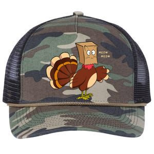 Thanksgiving Cat Funny Fake Cat Turkey Meow Thanksgiving Retro Rope Trucker Hat Cap