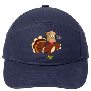 Thanksgiving Cat Funny Fake Cat Turkey Meow Thanksgiving 7-Panel Snapback Hat