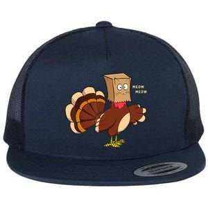 Thanksgiving Cat Funny Fake Cat Turkey Meow Thanksgiving Flat Bill Trucker Hat