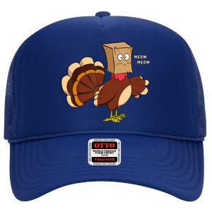 Thanksgiving Cat Funny Fake Cat Turkey Meow Thanksgiving High Crown Mesh Back Trucker Hat