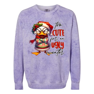 Too Cute For An Ugly Sweater Funny Sarcastic Grumpy Duck Christmas Colorblast Crewneck Sweatshirt