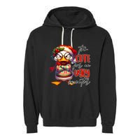 Too Cute For An Ugly Sweater Funny Sarcastic Grumpy Duck Christmas Garment-Dyed Fleece Hoodie