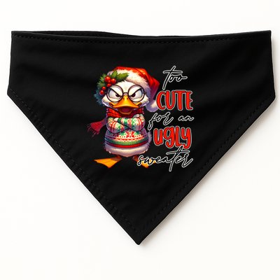 Too Cute For An Ugly Sweater Funny Sarcastic Grumpy Duck Christmas USA-Made Doggie Bandana