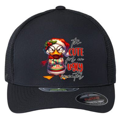 Too Cute For An Ugly Sweater Funny Sarcastic Grumpy Duck Christmas Flexfit Unipanel Trucker Cap