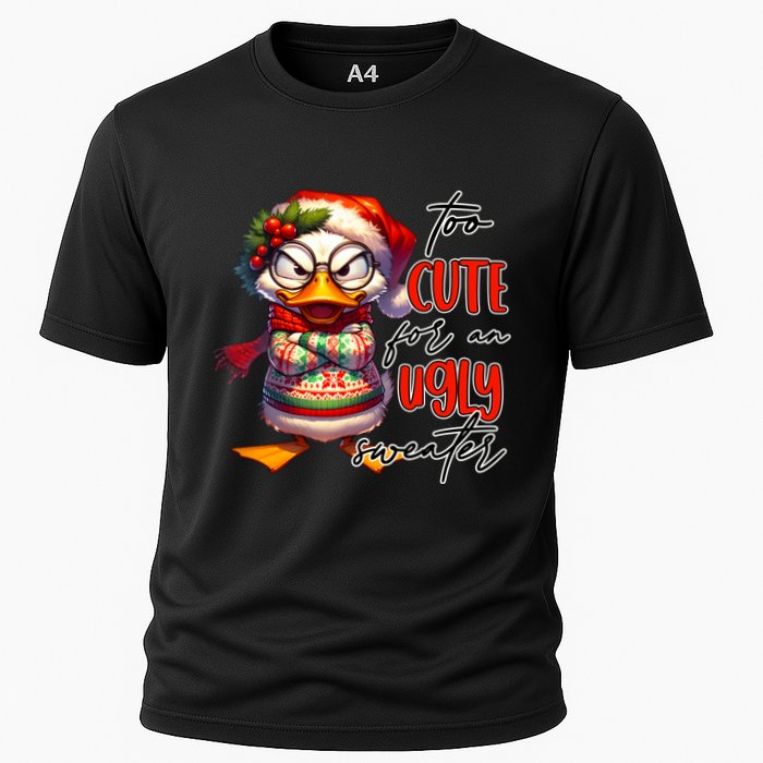 Too Cute For An Ugly Sweater Funny Sarcastic Grumpy Duck Christmas Performance Shirt