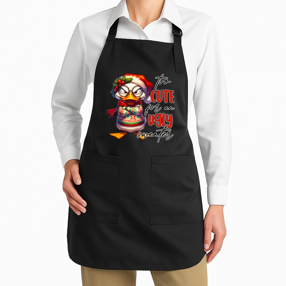 Too Cute For An Ugly Sweater Funny Sarcastic Grumpy Duck Christmas Apron