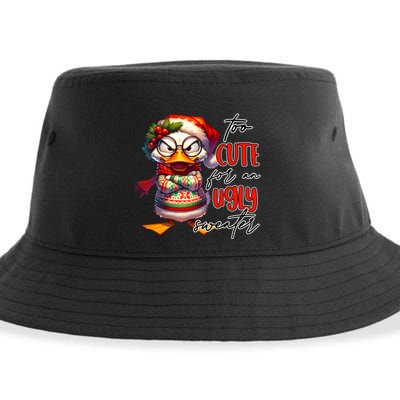 Too Cute For An Ugly Sweater Funny Sarcastic Grumpy Duck Christmas Sustainable Bucket Hat