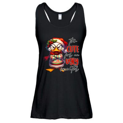 Too Cute For An Ugly Sweater Funny Sarcastic Grumpy Duck Christmas Ladies Essential Flowy Tank