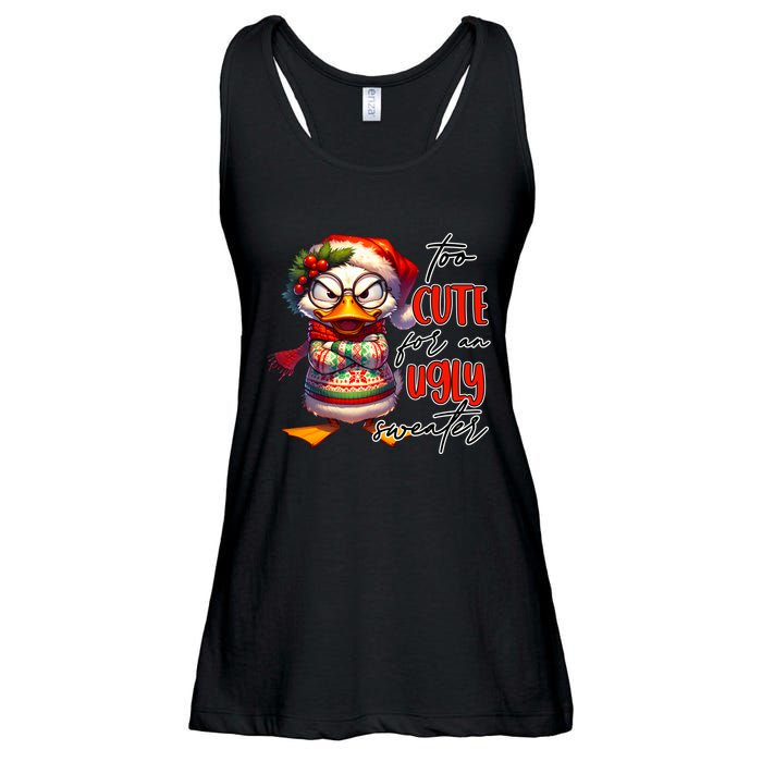 Too Cute For An Ugly Sweater Funny Sarcastic Grumpy Duck Christmas Ladies Essential Flowy Tank