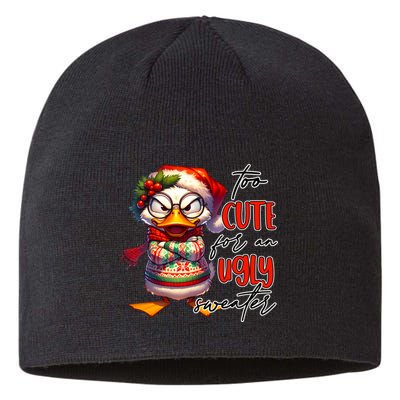 Too Cute For An Ugly Sweater Funny Sarcastic Grumpy Duck Christmas Sustainable Beanie
