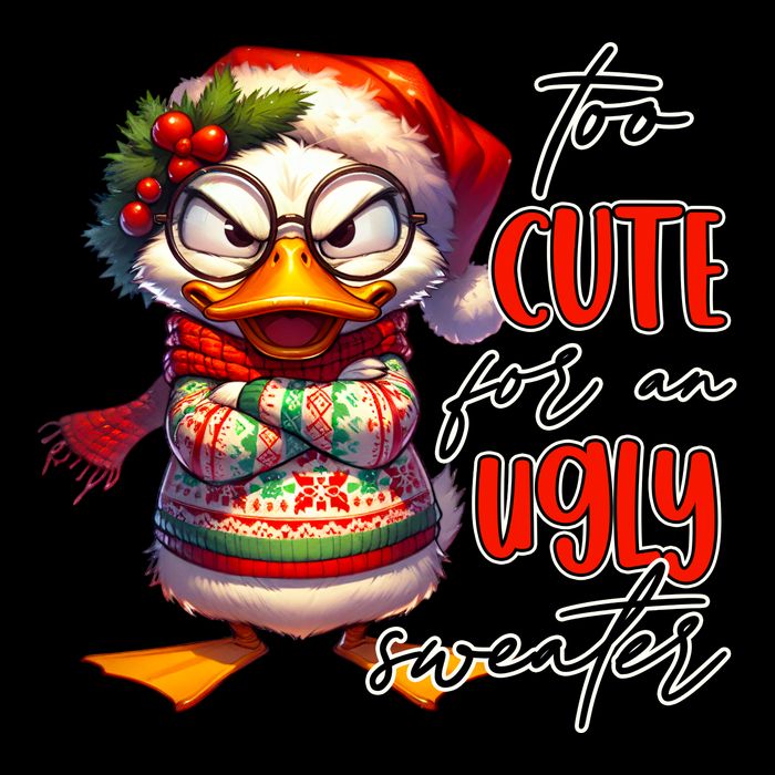 Too Cute For An Ugly Sweater Funny Sarcastic Grumpy Duck Christmas 16 in Basic Backpack