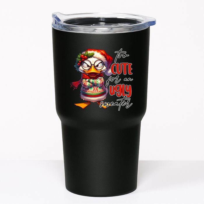 Too Cute For An Ugly Sweater Funny Sarcastic Grumpy Duck Christmas Tumbler