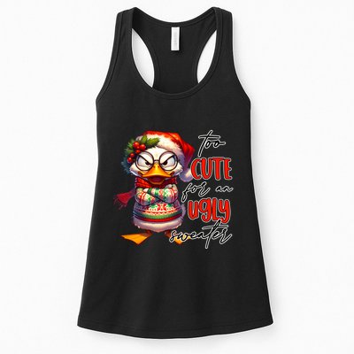 Too Cute For An Ugly Sweater Funny Sarcastic Grumpy Duck Christmas Womens Tank Top
