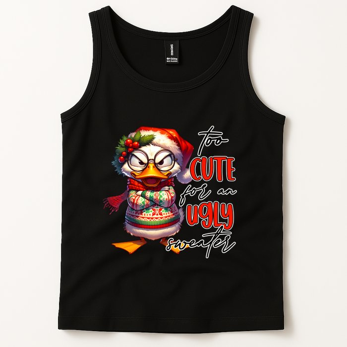 Too Cute For An Ugly Sweater Funny Sarcastic Grumpy Duck Christmas Tank Top