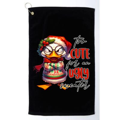 Too Cute For An Ugly Sweater Funny Sarcastic Grumpy Duck Christmas Golf Towel