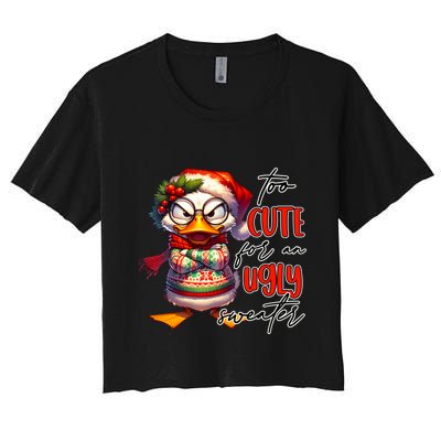 Too Cute For An Ugly Sweater Funny Sarcastic Grumpy Duck Christmas Crop Top
