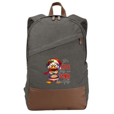 Too Cute For An Ugly Sweater Funny Sarcastic Grumpy Duck Christmas Cotton Canvas Backpack