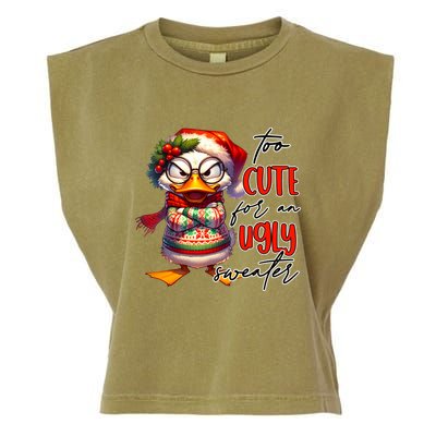 Too Cute For An Ugly Sweater Funny Sarcastic Grumpy Duck Christmas Garment-Dyed Women's Muscle Tee