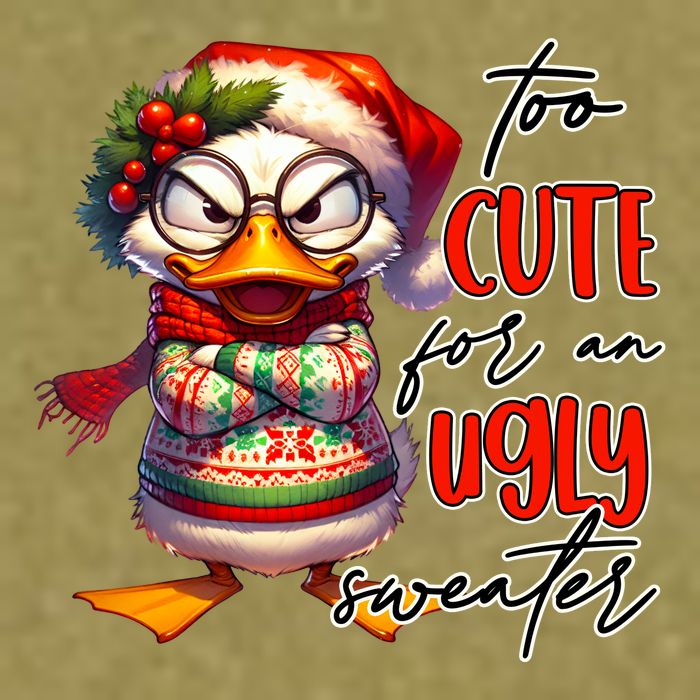 Too Cute For An Ugly Sweater Funny Sarcastic Grumpy Duck Christmas Garment-Dyed Women's Muscle Tee