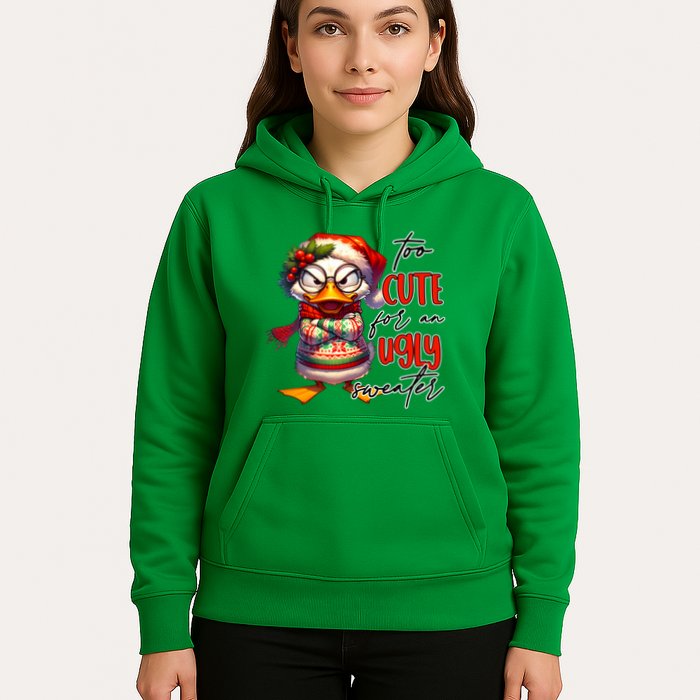Too Cute For An Ugly Sweater Funny Sarcastic Grumpy Duck Christmas Hoodie