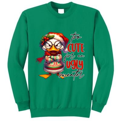 Too Cute For An Ugly Sweater Funny Sarcastic Grumpy Duck Christmas Sweatshirt