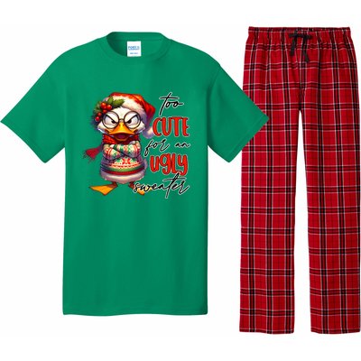 Too Cute For An Ugly Sweater Funny Sarcastic Grumpy Duck Christmas Pajama Set