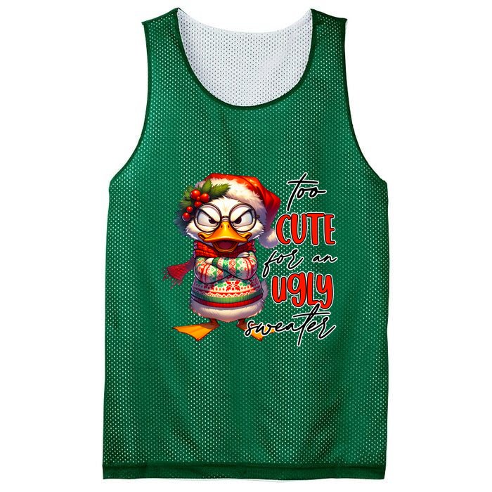 Too Cute For An Ugly Sweater Funny Sarcastic Grumpy Duck Christmas Mesh Reversible Basketball Jersey Tank