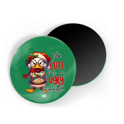 Too Cute For An Ugly Sweater Funny Sarcastic Grumpy Duck Christmas Magnet