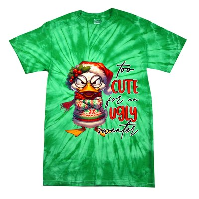 Too Cute For An Ugly Sweater Funny Sarcastic Grumpy Duck Christmas Tie-Dye T-Shirt