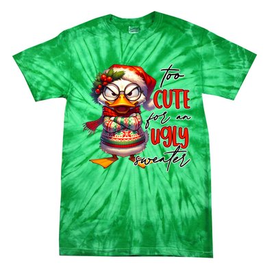 Too Cute For An Ugly Sweater Funny Sarcastic Grumpy Duck Christmas Tie-Dye T-Shirt