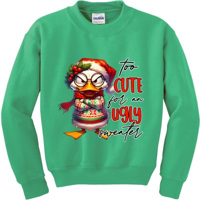 Too Cute For An Ugly Sweater Funny Sarcastic Grumpy Duck Christmas Kids Sweatshirt