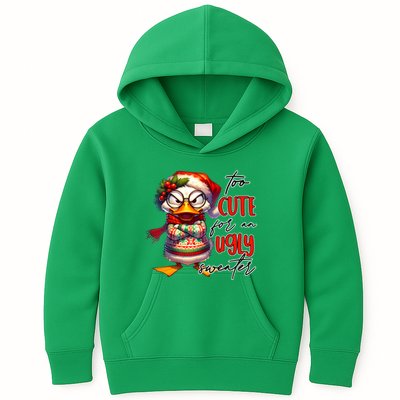 Too Cute For An Ugly Sweater Funny Sarcastic Grumpy Duck Christmas Kids Hoodie