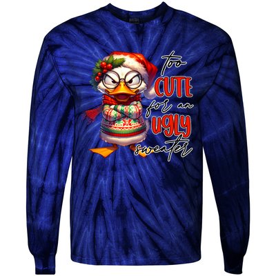 Too Cute For An Ugly Sweater Funny Sarcastic Grumpy Duck Christmas Tie-Dye Long Sleeve Shirt