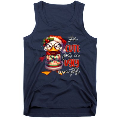 Too Cute For An Ugly Sweater Funny Sarcastic Grumpy Duck Christmas Tank Top