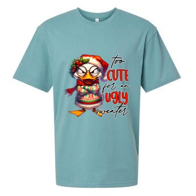 Too Cute For An Ugly Sweater Funny Sarcastic Grumpy Duck Christmas Sueded Cloud Jersey T-Shirt
