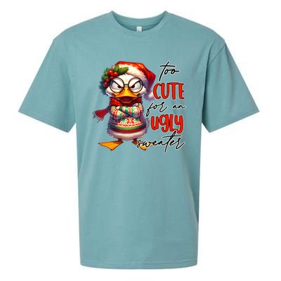 Too Cute For An Ugly Sweater Funny Sarcastic Grumpy Duck Christmas Sueded Cloud Jersey T-Shirt