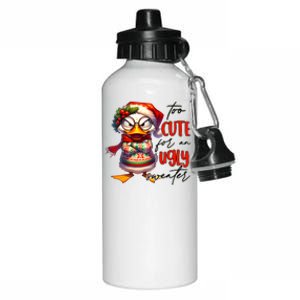 Too Cute For An Ugly Sweater Funny Sarcastic Grumpy Duck Christmas Aluminum Water Bottle