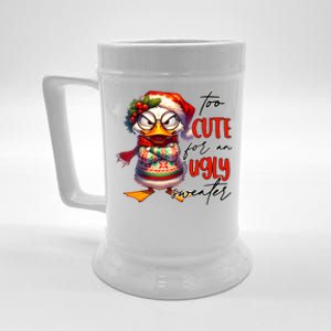 Too Cute For An Ugly Sweater Funny Sarcastic Grumpy Duck Christmas Beer Stein