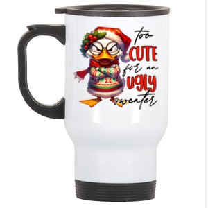 Too Cute For An Ugly Sweater Funny Sarcastic Grumpy Duck Christmas Stainless Steel Travel Mug