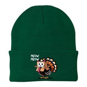 Thanksgiving Cat Funny Fake Cat Meow Thanksgiving Turkey Knit Cap Winter Beanie