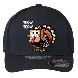 Thanksgiving Cat Funny Fake Cat Meow Thanksgiving Turkey Flexfit Unipanel Trucker Cap