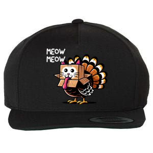 Thanksgiving Cat Funny Fake Cat Meow Thanksgiving Turkey Wool Snapback Cap