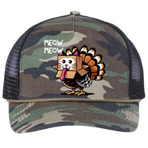 Thanksgiving Cat Funny Fake Cat Meow Thanksgiving Turkey Retro Rope Trucker Hat Cap