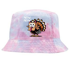 Thanksgiving Cat Funny Fake Cat Meow Thanksgiving Turkey Tie-Dyed Bucket Hat