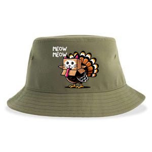 Thanksgiving Cat Funny Fake Cat Meow Thanksgiving Turkey Sustainable Bucket Hat