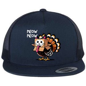 Thanksgiving Cat Funny Fake Cat Meow Thanksgiving Turkey Flat Bill Trucker Hat