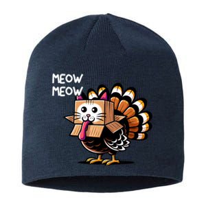 Thanksgiving Cat Funny Fake Cat Meow Thanksgiving Turkey Sustainable Beanie