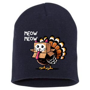 Thanksgiving Cat Funny Fake Cat Meow Thanksgiving Turkey Short Acrylic Beanie