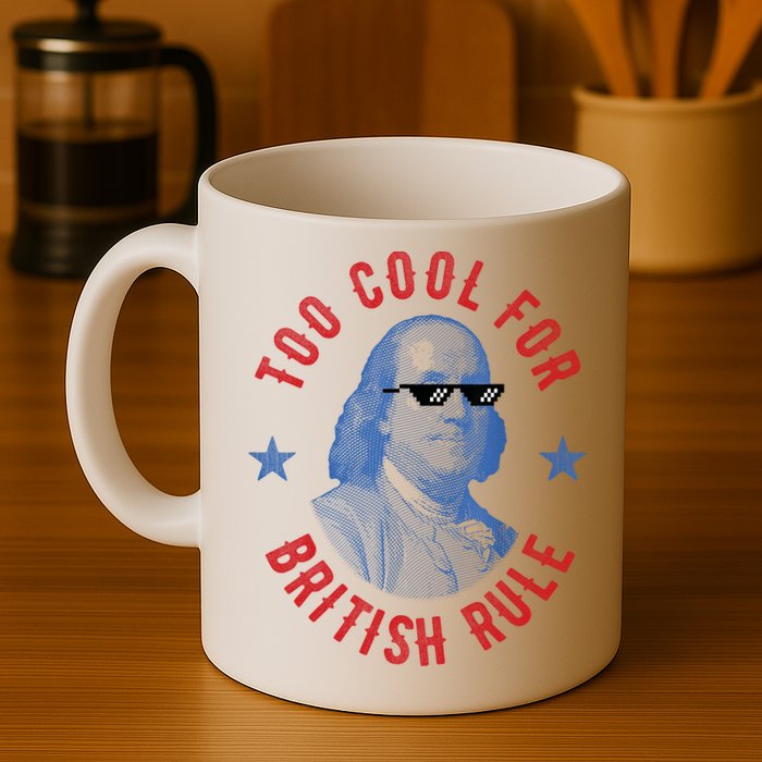 Too Cool For British Rule Funny Ben Benjamin Franklin 4th Of July Mug